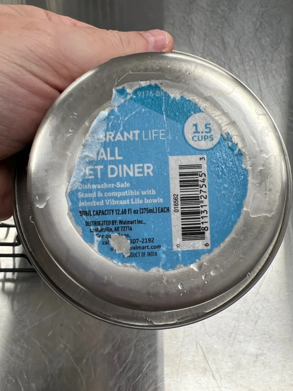 Vibrant Stainless Steel Pet Bowl with Blue Label